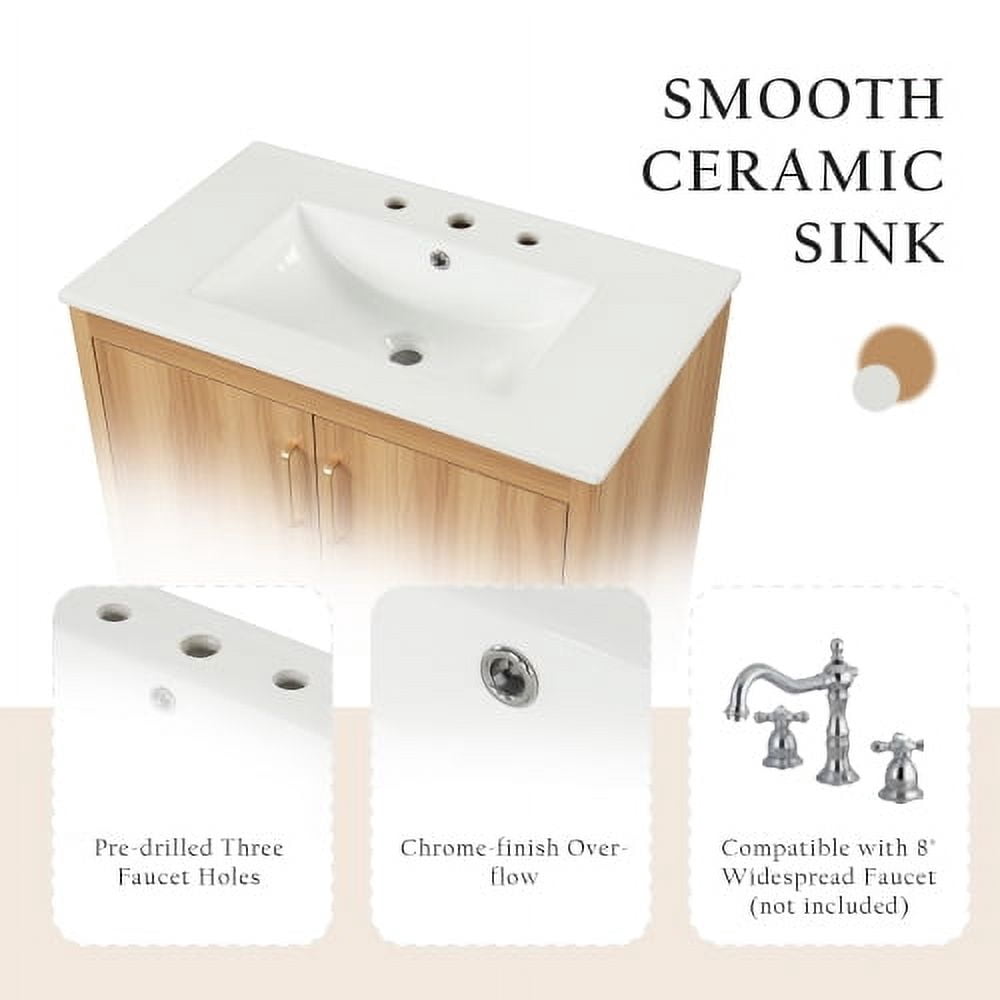 30" Bathroom Vanity with Sink Combo, Multi-functional Bathroom Cabinet with Doors and Drawer,  MDF Board, Natural(Old SKU:WF319484AAG)