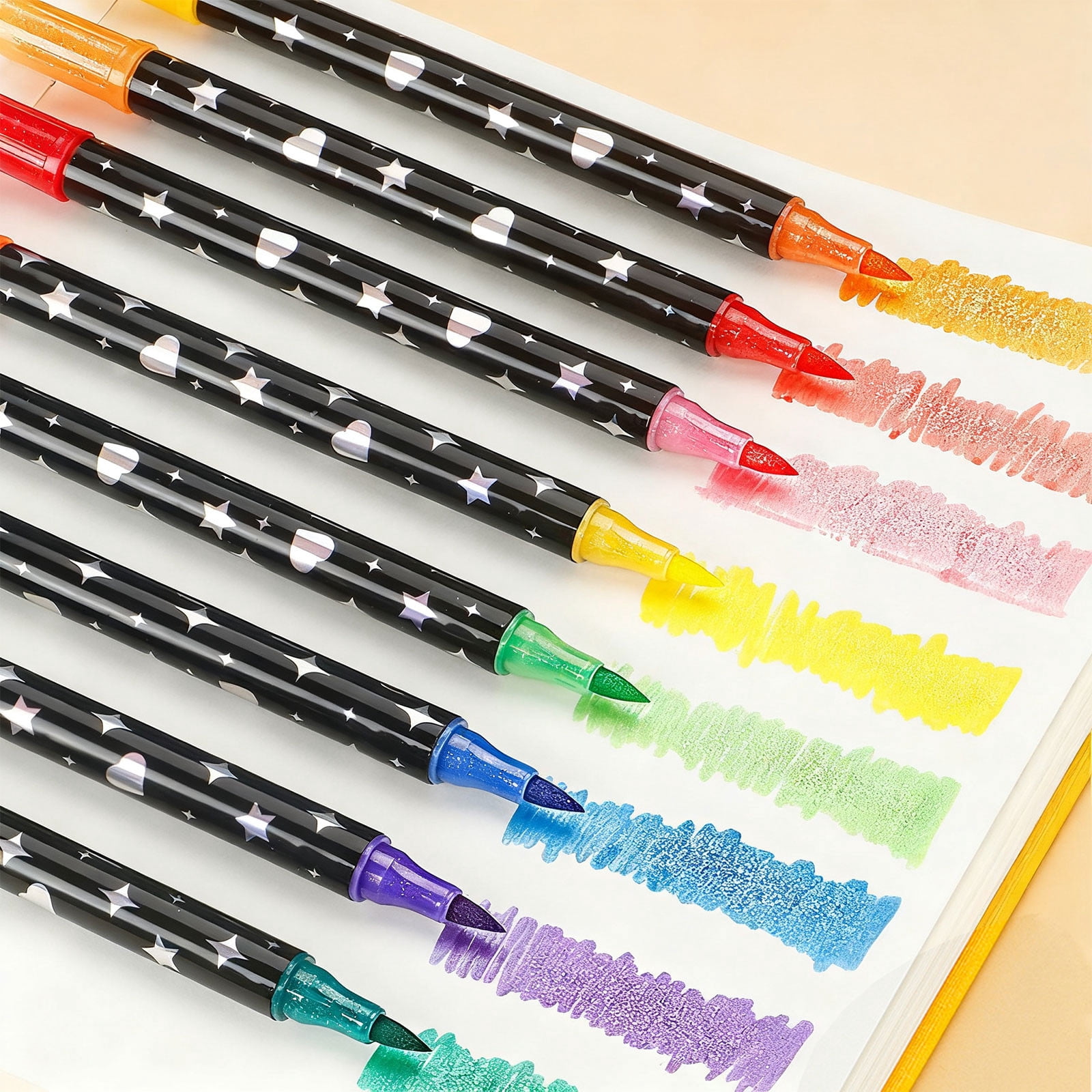 Tarmeek Dual-Tip Glitter Markers Marker Pens 24-Pack 48 Colors, Highlighters Pearlescent Metallic Pens, Fluorescent Pens for Journaling Drawing Card Making, Art Supplies for Office Notes Drawing