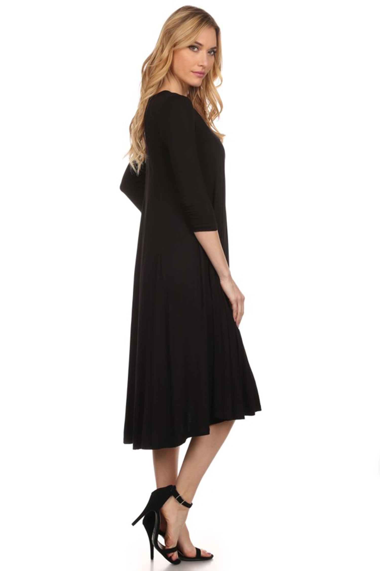 Women's Casual Basic Comfy 3/4 Sleeve Flare A-line Midi long maxi Dress
