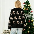 thumbnail image 4 of Women's Christmas-Themed Loose-Fitting Long-Sleeved Pullover Knit Sweater with Deer Print for Casual Holiday Wear,Black,L, 4 of 6