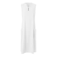 thumbnail image 4 of COMVALUE Summer Linen Dresses for Women 2025 Button V Neck Sleeveless Midi Dress Casual Cotton Gauze Shift Dress with Pockets (White, 4XL), 4 of 5