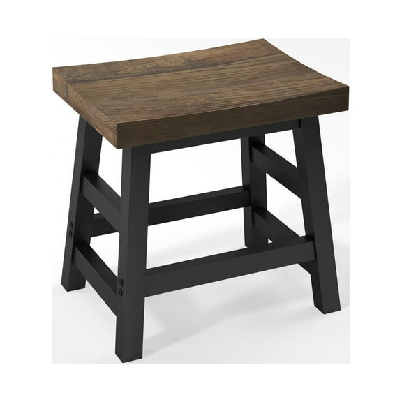 Pomona Rustic Industrial Barstool – 20” Backless Counter Stool with Solid Pine Wood Seat and Black Metal Legs – Farmhouse Seating for Dining Room, Kitchen, or Office