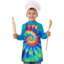 Colorful Rainbow Tie Dye Spiral Pattern Kids Aprons for Girls and Boys,Adjustable Neck Strap Toddler Aprons for Kids Cooking Baking