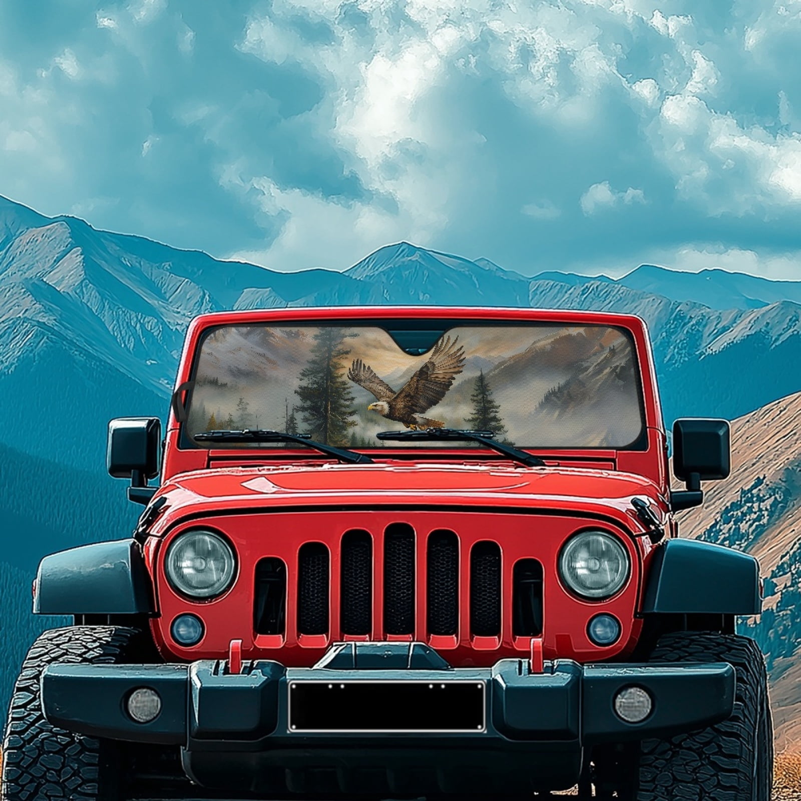 Jeiento Eagle Forest Windshield Sunshade for Wrangler TJ JK Windshield Sunshade Visor Mat for Jeep Wrangler TJ JK JKU 1996-2018 Sun Shade Screen Accessories