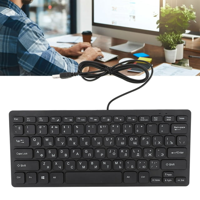 Russian or Arabic Keyboard, USB Wired Keyboard, Ultra Thin 78 Keys Compact Keyboard, for PC, Computer, Desktop, QWERTY Layout