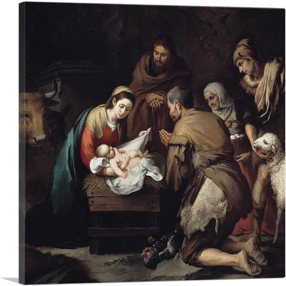 ARTCANVAS The Adoration Of The Shepherds 1650 Canvas Art Print by Bartolome Esteban Murillo - Size: 18" x 18" (0.75" Deep)