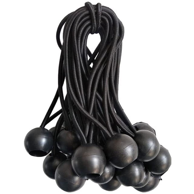 Cuerdas elásticas de bola, 20 paquetes, cuerdas de amarre negras de 5 pulgadas para lona, refugio de dosel, tubería de pared, resistente a los rayos UV
