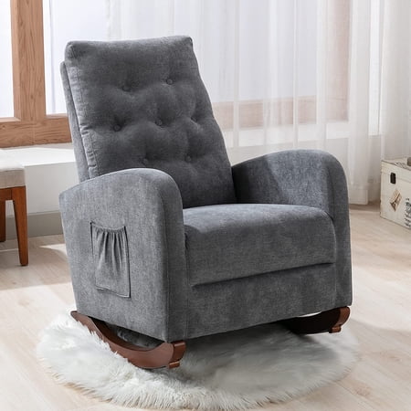 Tan Modern Tufted Accent Rocking Chair, Upholstered Nursery Glider Rocker with High Backrest for Baby and Kids