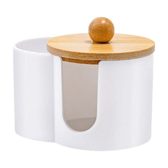 Contenants de Rangement en Plastique et Bois pour Organisation Domestique, Support Rond pour Trous, Distributeur de Disques Démaquillants pour Salon Bureau