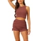 thumbnail image 1 of Conjuntos de 2 piezas INSPIRE CHIC para el verano, top corto de tirantes de canalé elástico y pantalones cortos fruncidos XL Rojo Ladrillo, 1 of 6