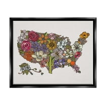 Stupell Industries United States Country Map Detailed Botanical State Flowers Graphic Art Jet Black Floating Framed Canvas Print Wall Art, Design by Valentina Harper