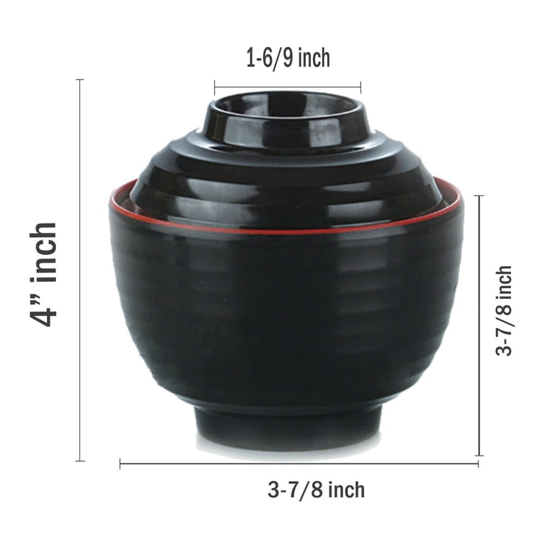 Smiling JuJu Japanese Miso Soup Bowls with Spoons Red Black