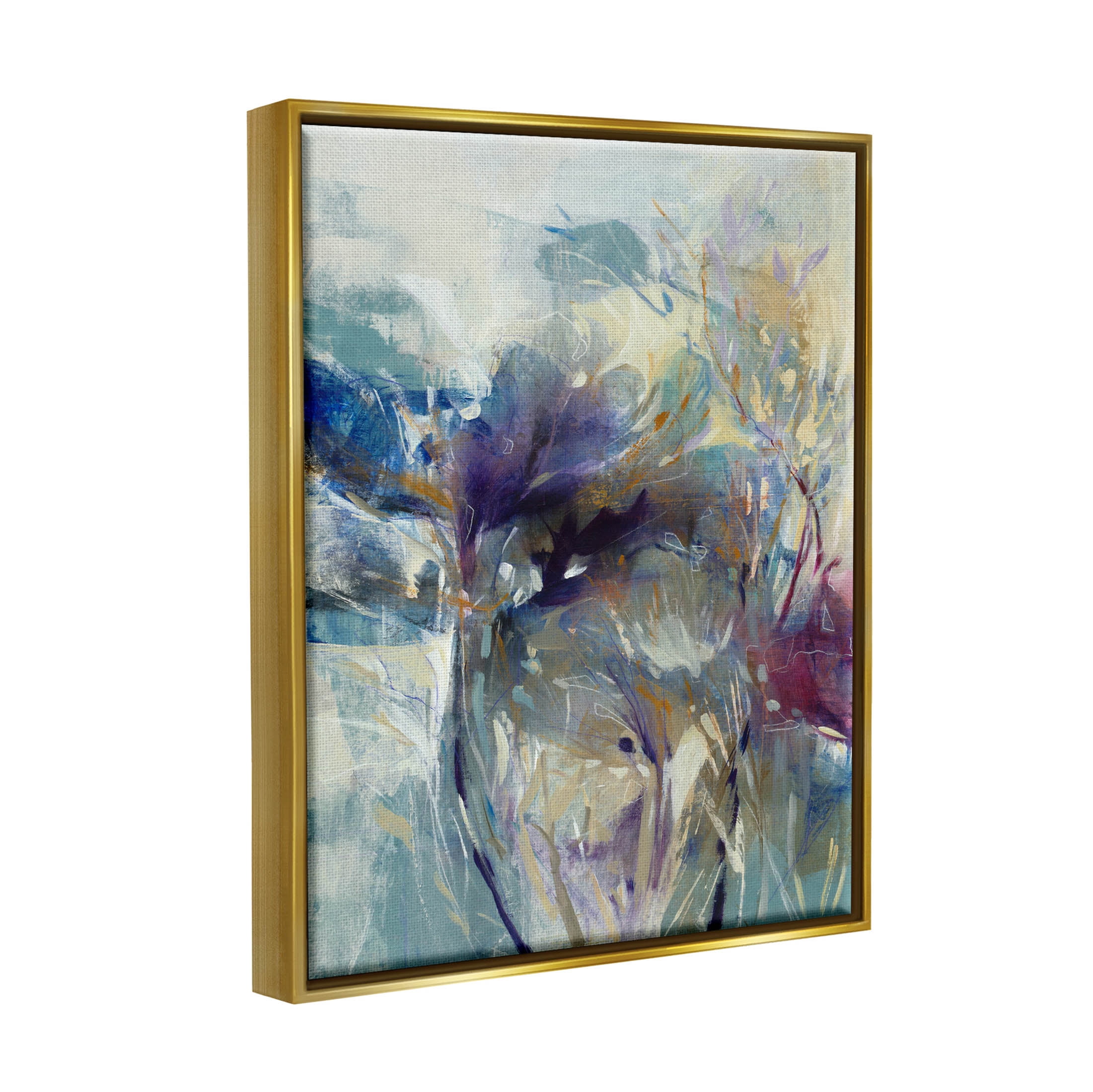 Stupell Industries Abstract Layered Botanical Arrangement Painting Metallic Gold Floating Framed Canvas Print Wall Art, Design by K. Nari