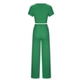 thumbnail image 5 of Fashion Plus Size 2 Picec of Sets for Womens Summer and Fall Casual Comfortable Solid Color Short Sleeve Round Neck Midriff-baring Solid Color Elastic Waist Pants Sets, 5 of 7
