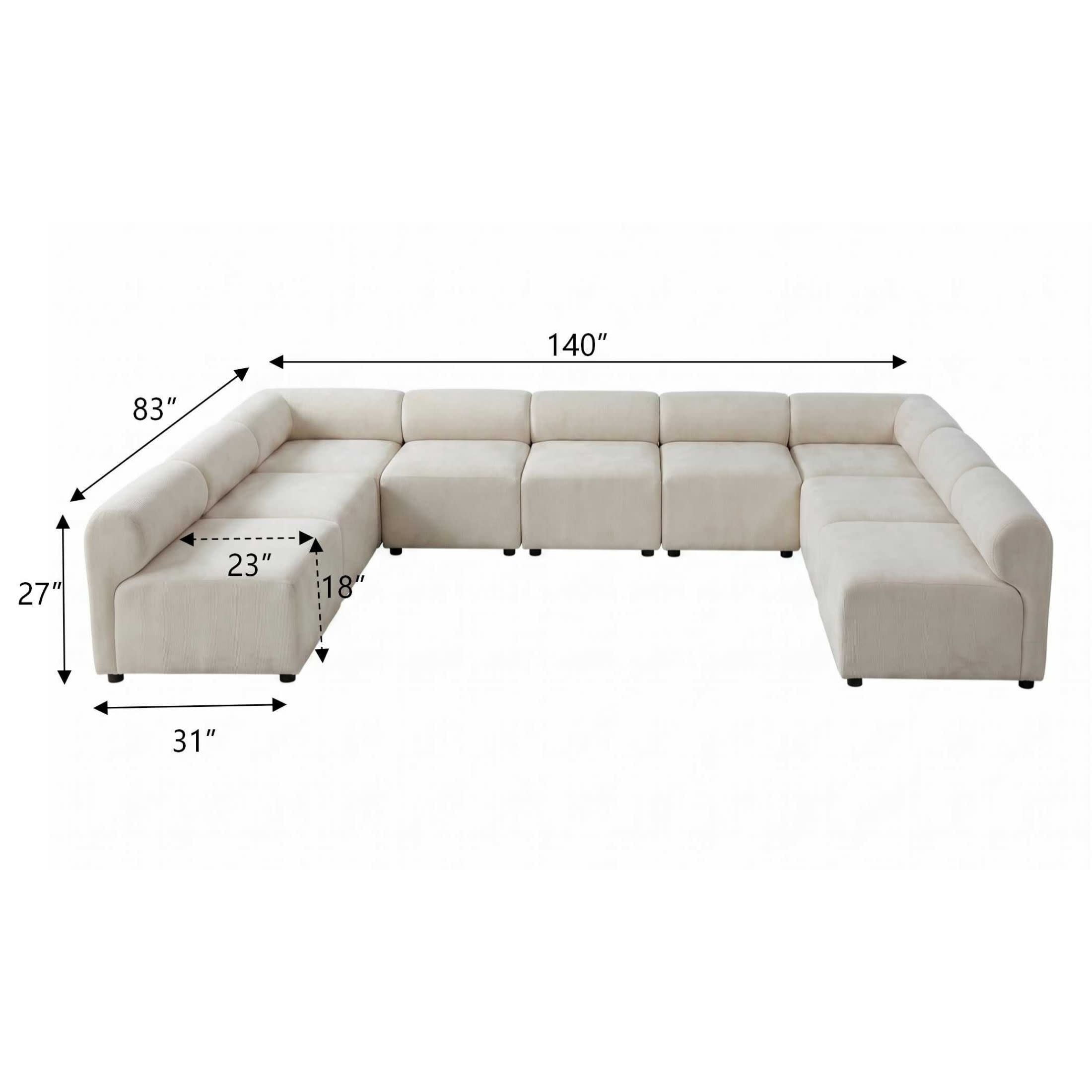 Christopher Knight Home 9-Seat Modular Sectional Sofa, Round-Back Armless & Corner Chairs with Deep Cushions, Beige