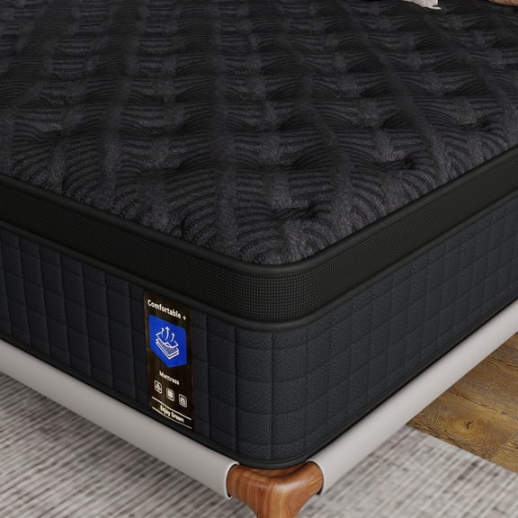 12 inch King Size Euro Top Hybrid Mattress, Memory Foam, Pocket Springs, Medium Firm, Bed in a Box, Lumbar Support, Motion Isolation, Pressure Relief, Grey
