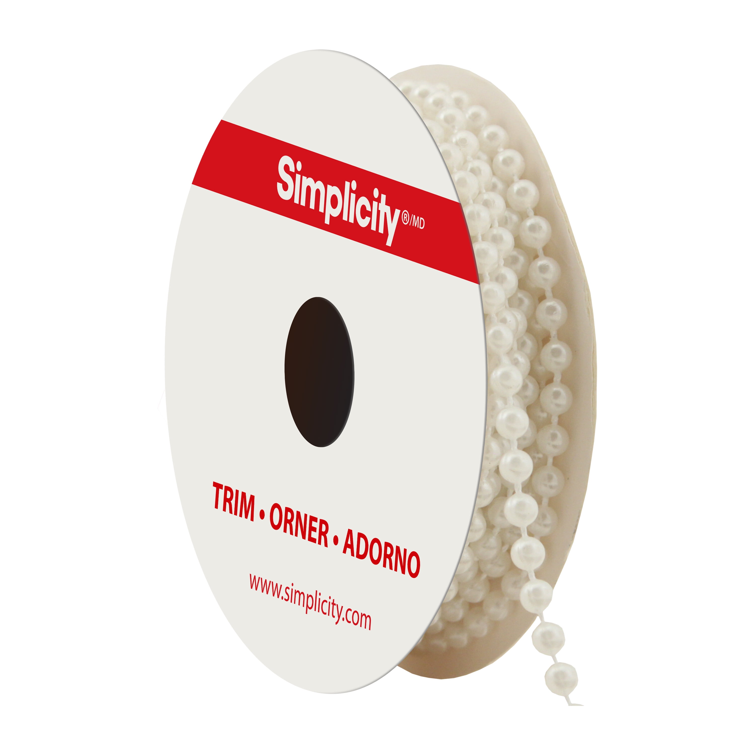 Simplicity Trim, White 4 mm Fused Pearl Strand Trim Great for Apparel, Home Decorating, and Crafts, 4 Yards, 1 Each