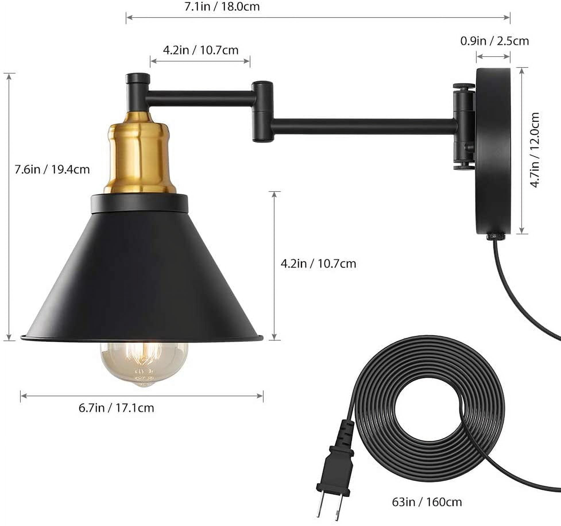 Set of 2 Black-Gold Swing Arm Wall Light for Bedroom, Bedside Reading Light by Oumilen(Bulb Not Included)