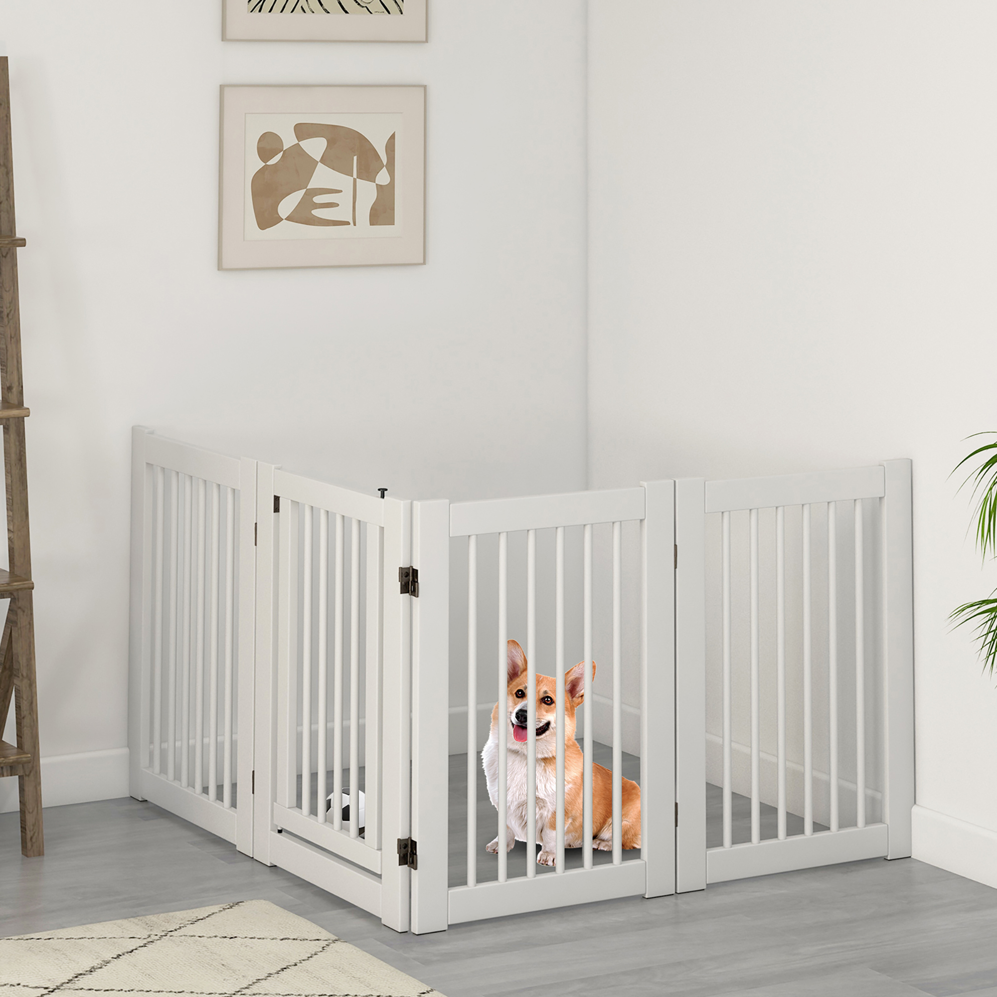 Gymax 30'' Configurable Folding Free Standing 4 Panel Wood Pet Dog Safety Fence w/ Gate