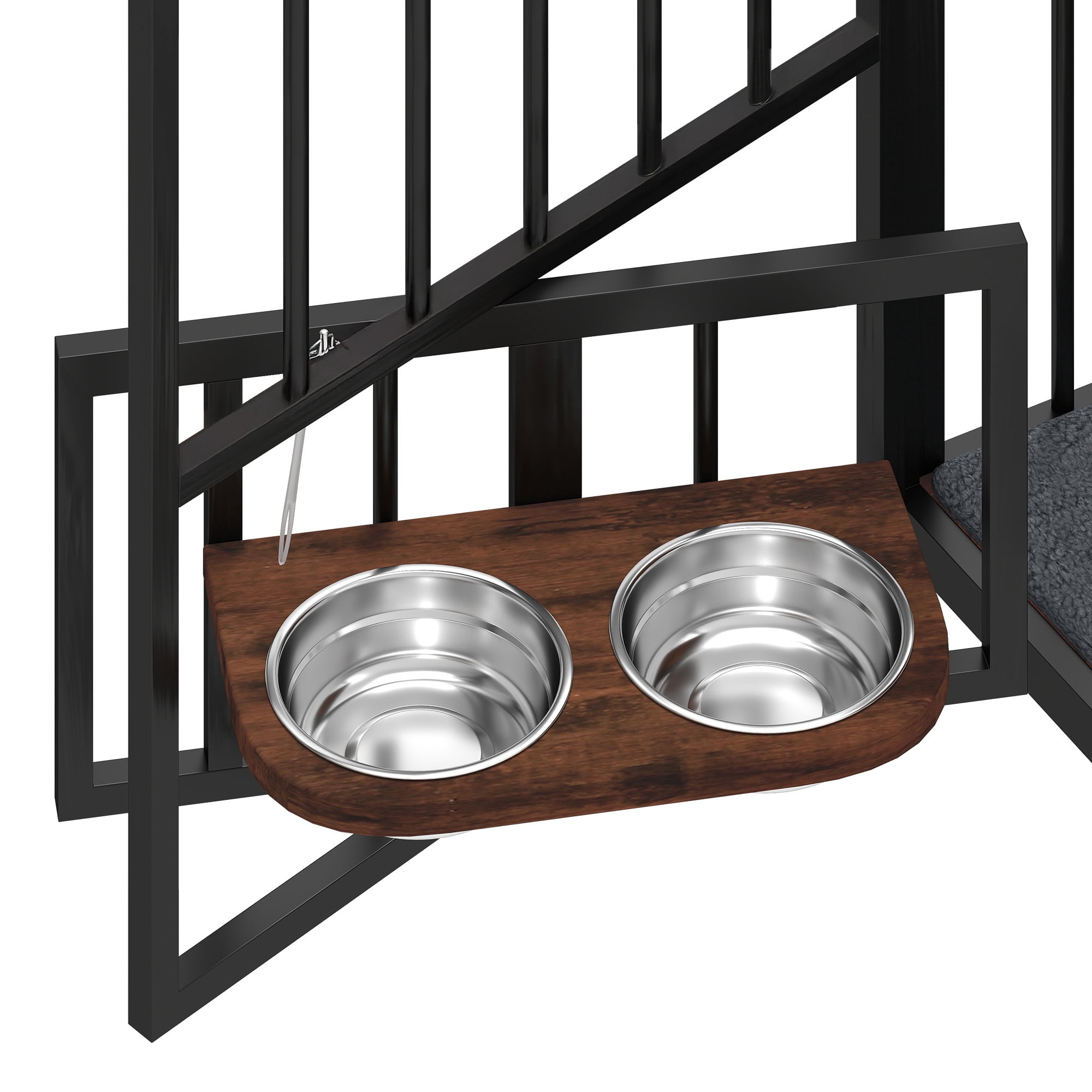 Uforic 44.3" Large Wooden Dog Crate Furniture with 3 Doors & 2 Rotatable Bowls for Medium Large Dogs, Brown