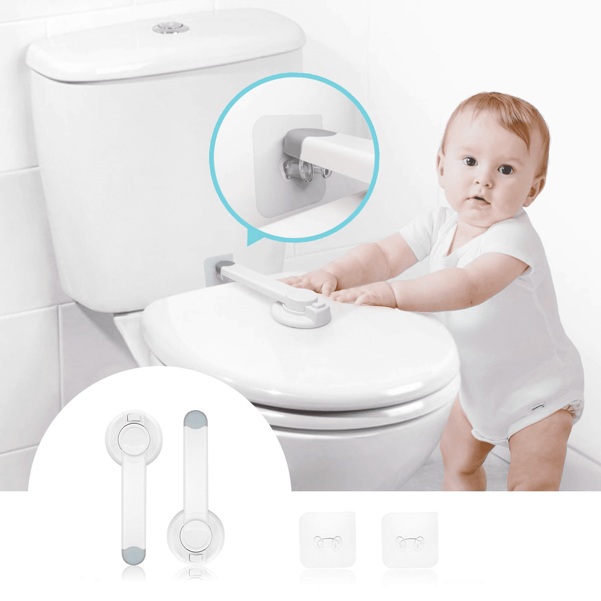 2 packs Baby Toilet Locks Professional Top Safety Toilet Seat Locks No Tools Needed Easy Installation Baby Safety Proof Toilet Lid Lock with Arm Adhesive Mount
