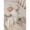 thumbnail image 4 of RUINIXCW Dad's Little Dude Baby Boy Fall Winter Outfit Romper Newborn Baby Boy Hospital Coming Home Outfit Waffled Striped Letter Long Sleeve Jumpsuit Hat Set, 4 of 9