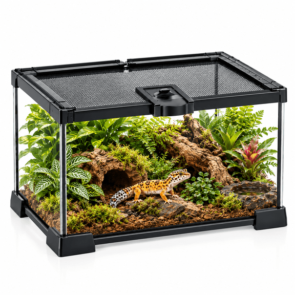INSMETA Mini Reptile Glass Terrarium, 12''x8''x6'' Clear Habitat with Feeding Slot, Full View & Escape Lock for Gecko Lizard Amphibians