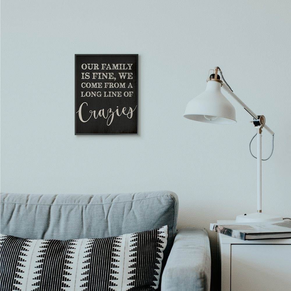 Stupell Industries Family Of Crazies Funny Wood Texture Word Black Design Framed Wall Art by Daphne Polselli