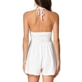 thumbnail image 3 of INSPIRE CHIC Women's Beach Halter V Neck Wide Leg with Crochet Panel Short Romper M White, 3 of 6