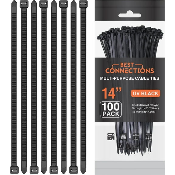 14" Inch Nylon Cable Wire Zip Tie 50 Lbs Tensile Strength (Black, 1,500 Pieces)