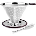 thumbnail image 1 of Filtro de café permanente de acero inoxidable, filtro de café sin papel para hacer café manual, gotero de café reutilizable con doble malla y mango de silicona, 1 of 7