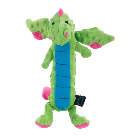 goDog Skinny Dragons Squeaky Plush Dog Toy, Chew Guard Technology - Green, Large