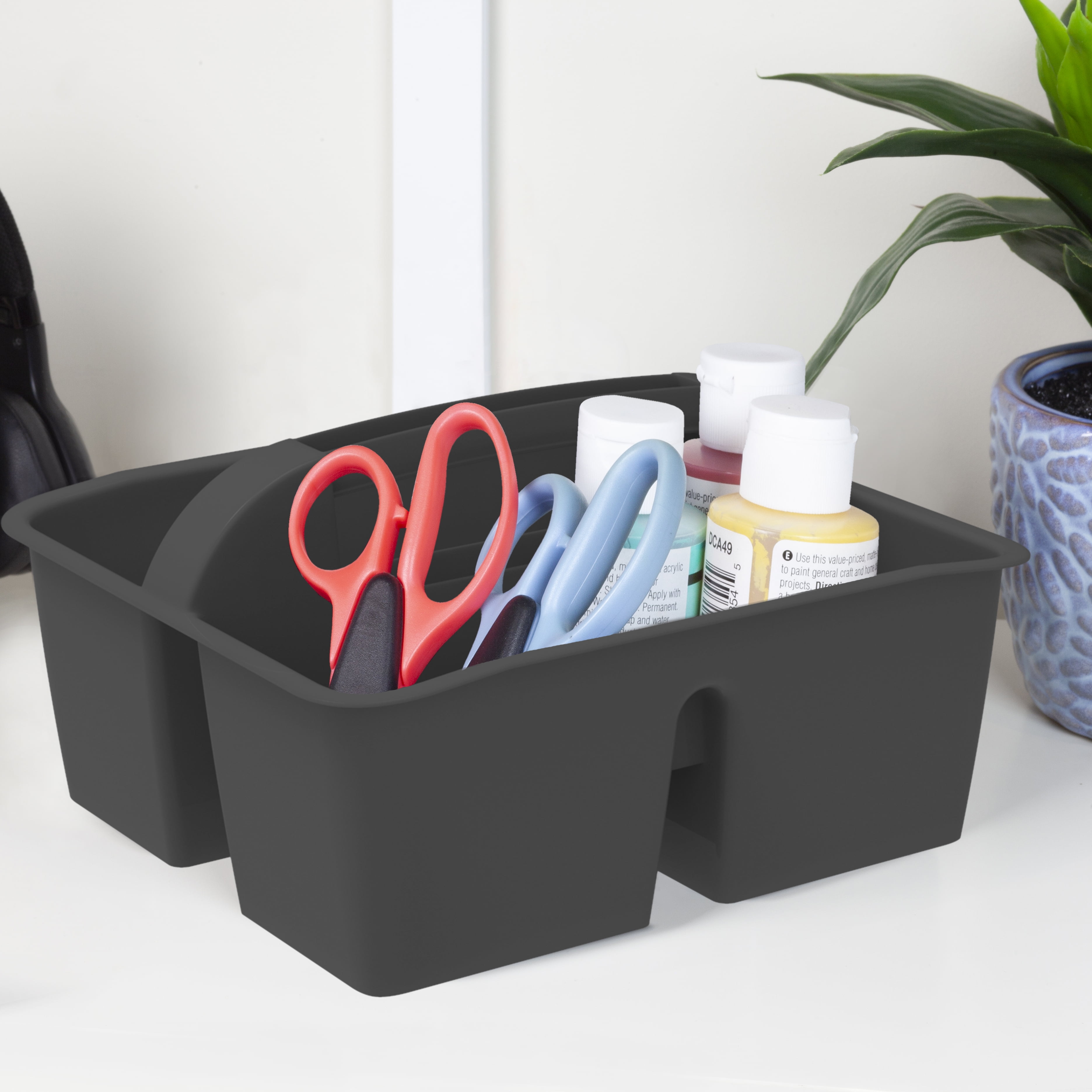 Storex Small Plastic Caddy, Rectangular Desktop Craft and Hobby Organizer, 8.75’’ x 7.67’’ x 4.44’’, Black, STOREX SMALL CADDY BLK