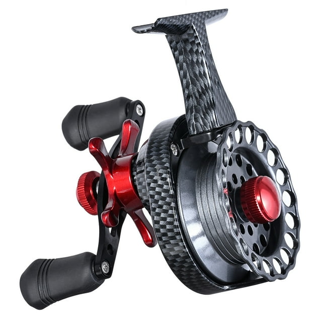 Moulinet de Pêche sur Glace avec Rapport de Vitesse Élevé 3,5:1, Bobine en Métal et Nylon 4+1 dB, Conception à Bobine Libre pour la Pêche sur Glace et sur Roche