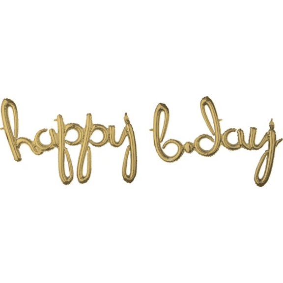 76 Inch Happy BDay Air-Fill White Gold Script Phrase Balloon Kit – Elegant Party Decoration