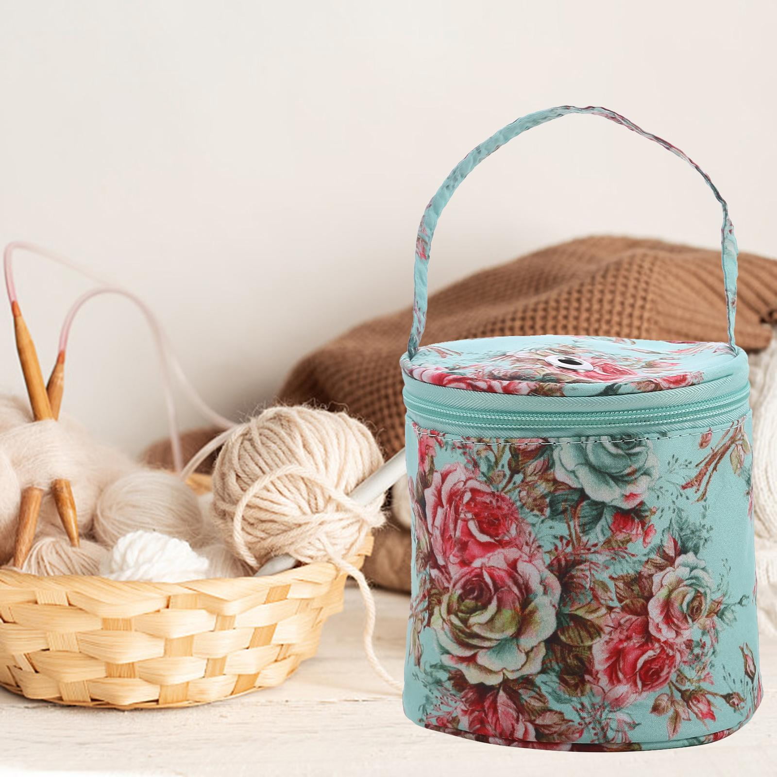 Portable Crochet Bag Small Zipper Closure with Handle Tote Gift Holder Case Yarn Flower, Size: 14cmx15cm