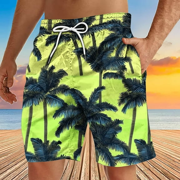 Dovford Men's Hawaiian Beach Shorts Casual Lightweight Drawstring Quick Dry Holiday Tropical Shorts with Pockets