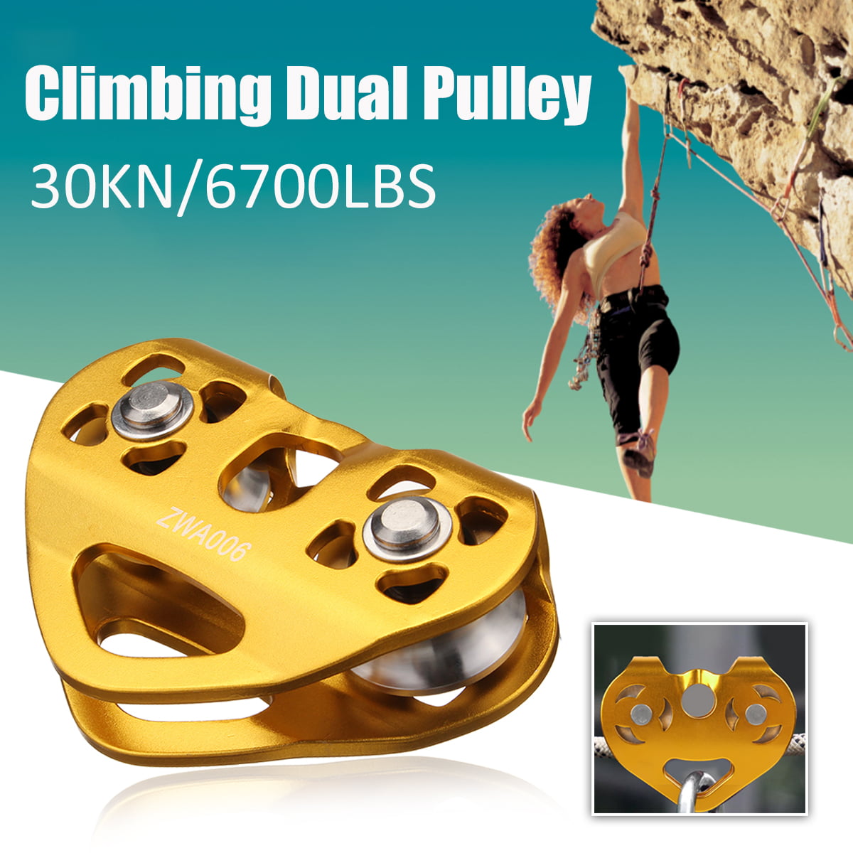 6700 Zip Line Cable Trolley Military Rock Climbing Outdoor Dual Pulley 30KN 