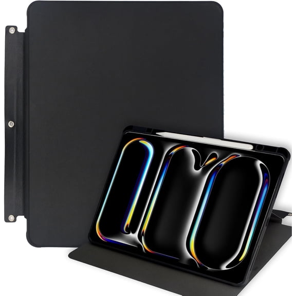 Rotating iPad Case with 3-Ring Binder Holes fit for A4-Size Binder, 360 Degree Rotating Stand Cover with Pencil Holder for 13-inch iPad Pro (M4)/(M5)