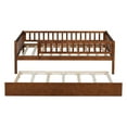 thumbnail image 3 of Bellemave Twin Daybed Frame with Trundle Bed Twin Wood Platform Bed with Fence Guardrails for Teens, No Box Spring Needed, Twin Size, Walnut Brown, 3 of 10