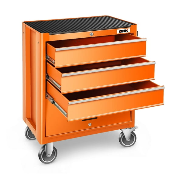 DNA Motoring TOOLS-00400 4 Drawers Multiple Storage Rolling Repair Tools Trolley Cabinet With Lock   Key Swivel Casters Orange