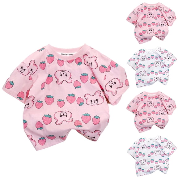 NAISIBABY Girls Cotton T-Shirt (6M-8T), Cute Graphic Short Sleeve Crewneck Summer Casual Fashion Tees Pink 7T