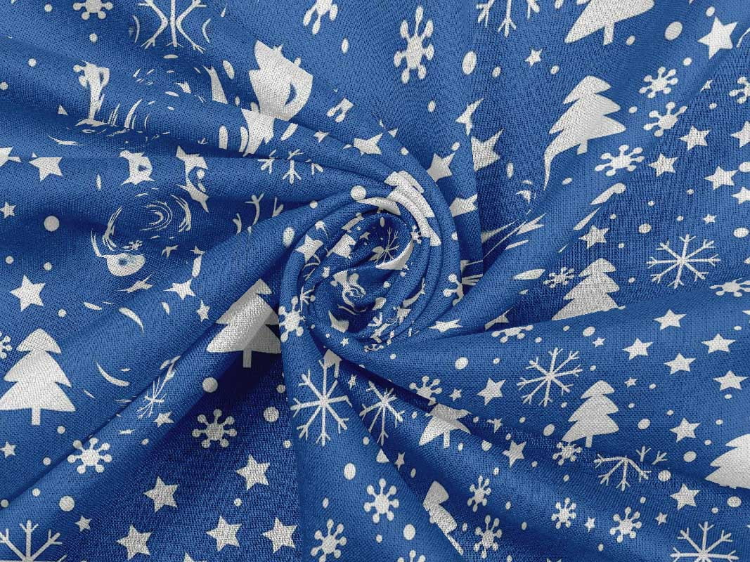 oneOone Rayon Blue Fabric Snowflake,Star & Tree Sewing Material Print Fabric By The Yard 56 Inch Wide