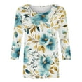 thumbnail image 4 of Flash Deals Clearance Three Quarter Length Sleeve T Shirts for Women Floral Plant Print Tops Casual Round Neck Tees Pullover Tshirt Blouse Top, 4 of 5