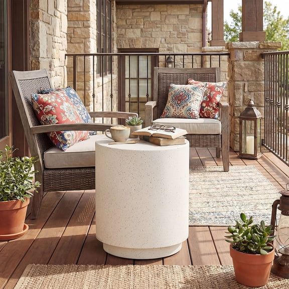 HOMCOM Accent Table with Concrete Finish, Round Side Table, Cream White