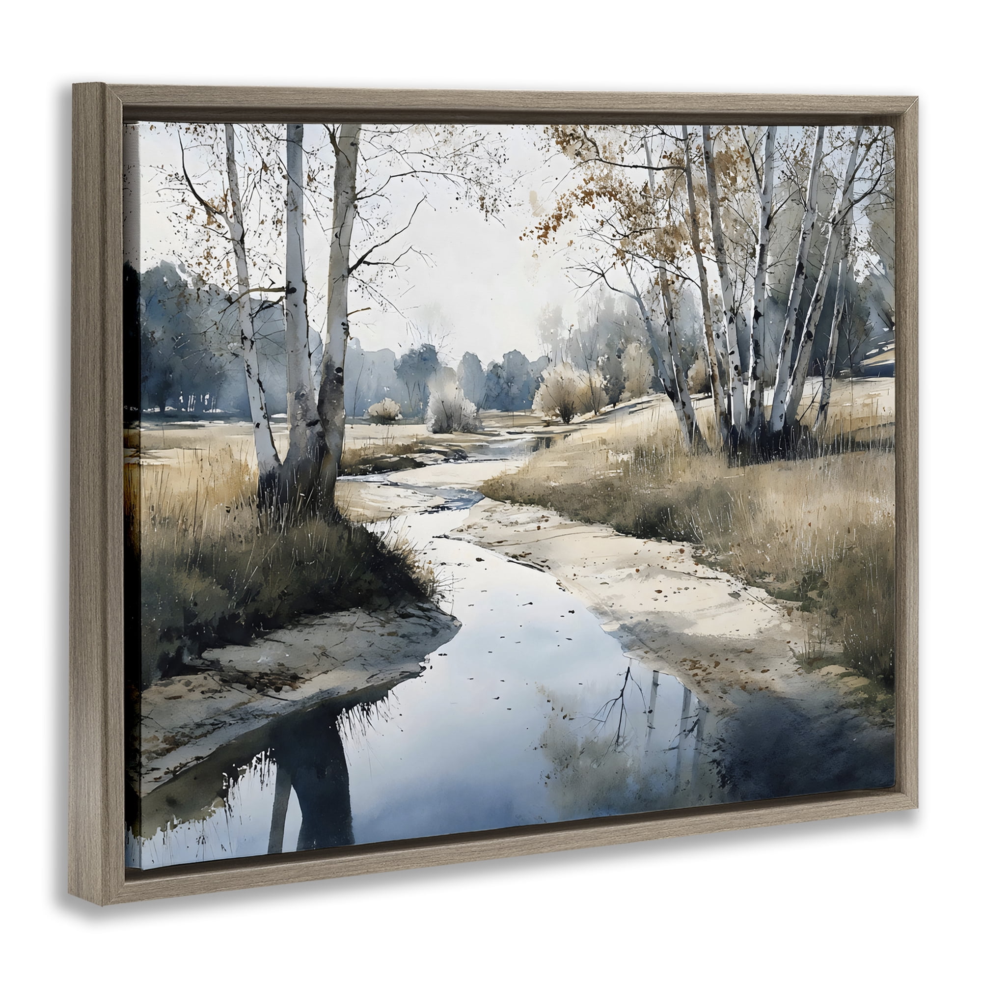 Stupell Industries Birch Tree Creek in Autumn Brown Framed Floater Canvas Wall Art, design by Franklyn Gregory