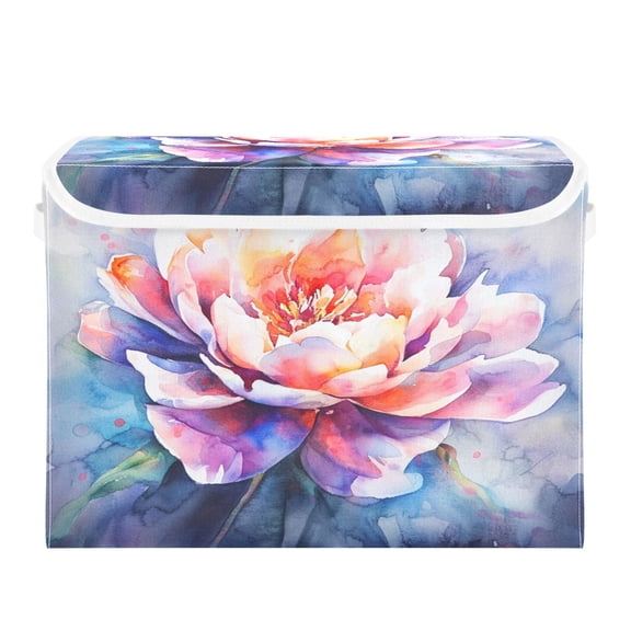Storage Box With Lid 16.5x12.6x11.8In Foldable Stacked Household Storage Box Large Watercolor Flowers