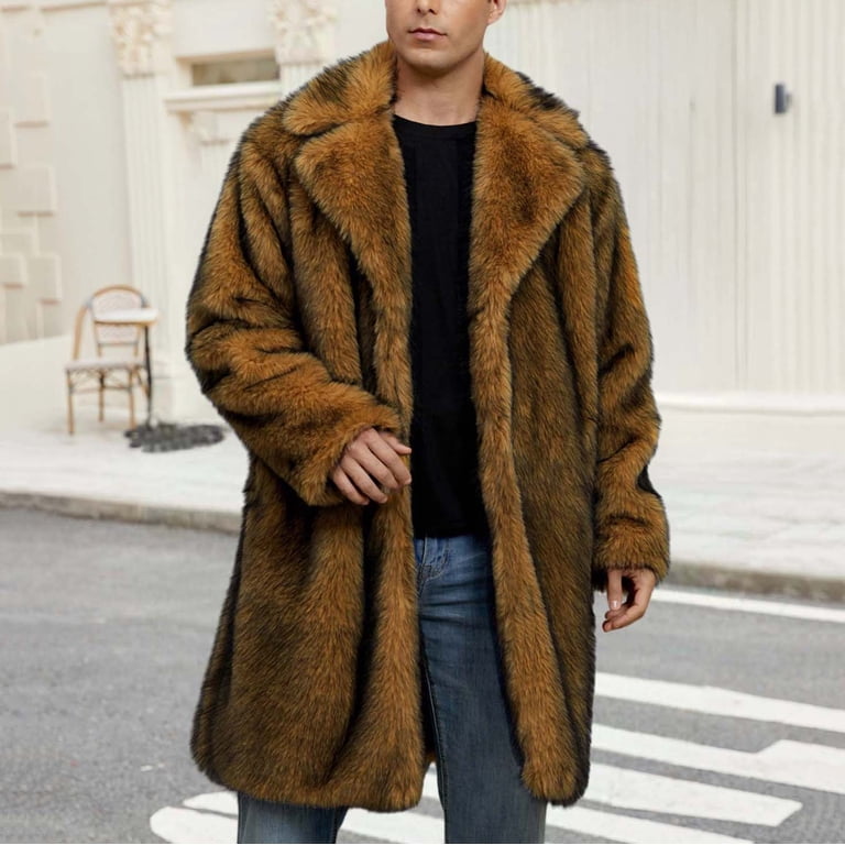 Warm Shearling Style Parka For Men Men's Faux Fur Long Fleece Coat