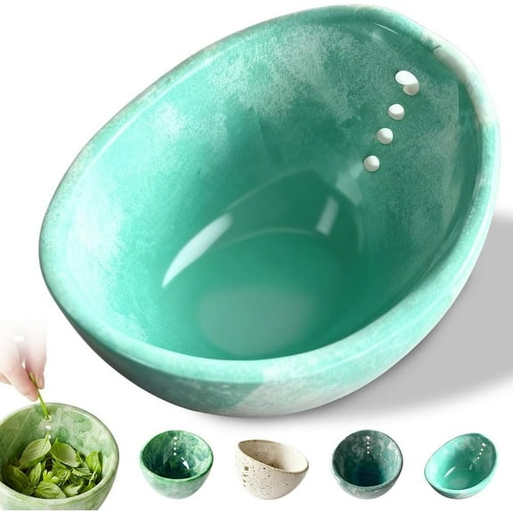 Ceramic Herb Stripper Bowl with 4 Sized Holes - Efficient Kitchen Tool for Stripping Rosemary, Thyme, Parsley & Cilantro Stems, Easy Herb Peeler & Prep Bowl(XX)