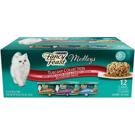 (12 Pack) Fancy Feast Medleys Tuscany Collection With Long Grain Rice & Garden Greens and Savory Sauce Wet Cat Food Variety Pack, 3 oz.